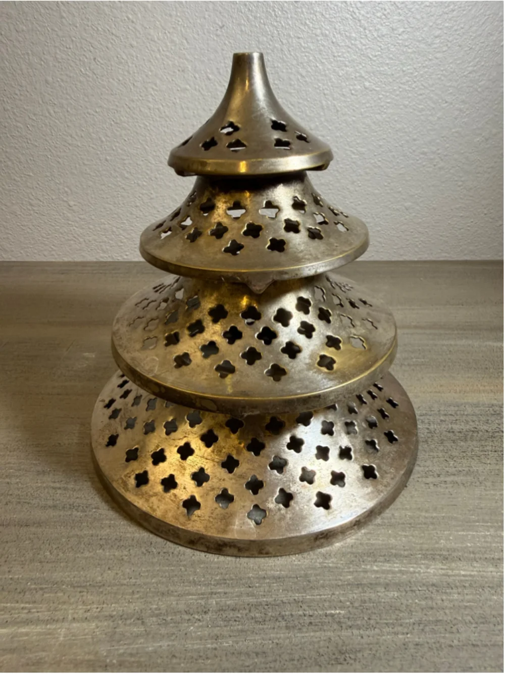 Vintage brass Christmas tree shaped candle holder 6 inches tall